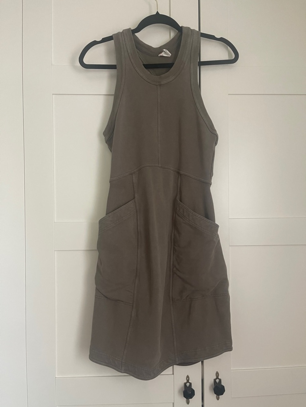 Sleeveless Mini Dress in Olive with Front Pockets